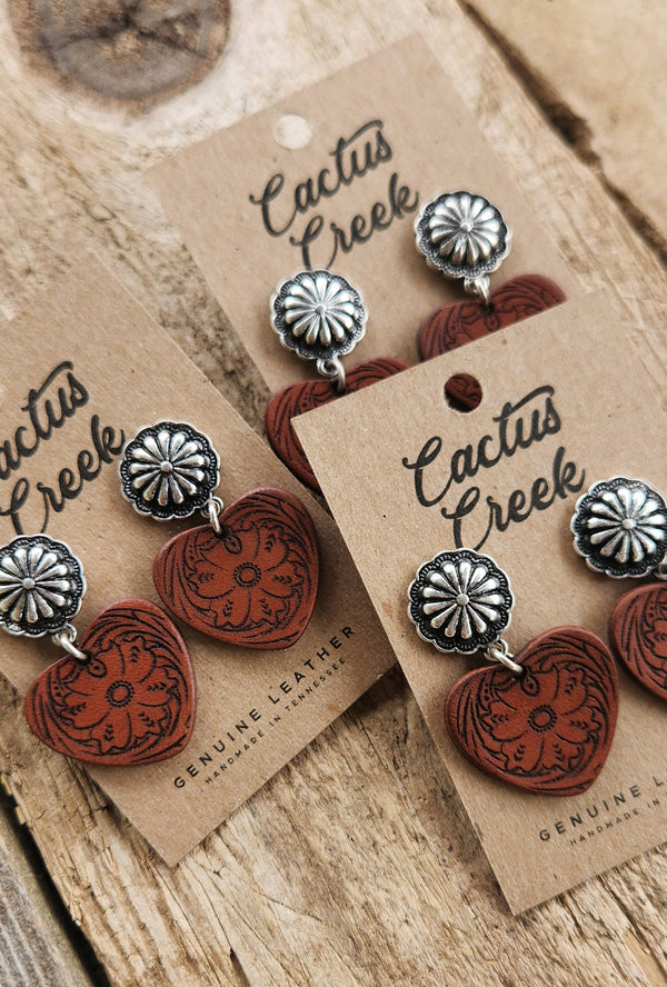 Cowboy Sweetheart - Handmade Leather Earrings
