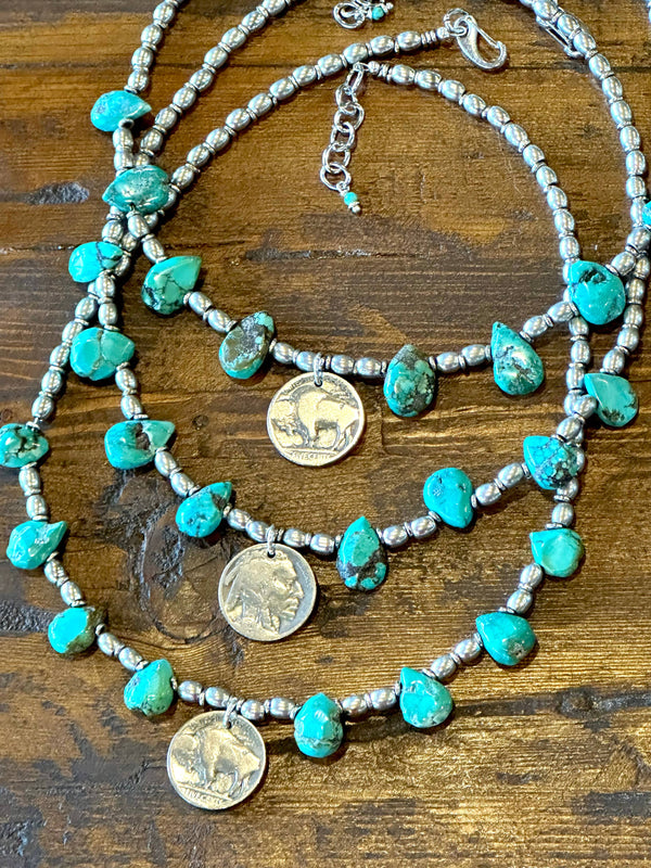 Buffalo Nickel Turquoise Choker: Buffalo facing front