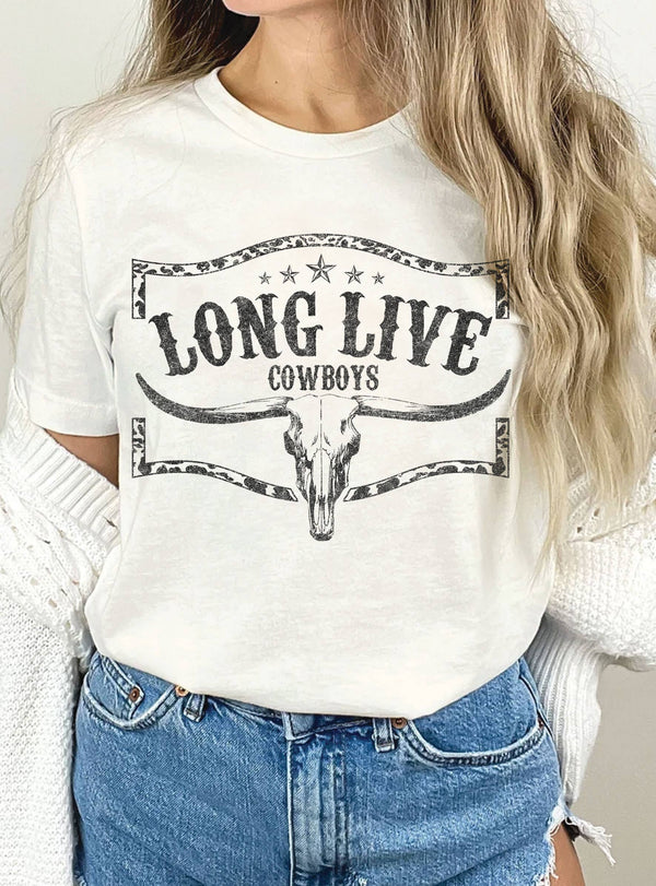 LONG LIVE COWBOYS COW SKULL GRAPHIC TSHIRTS: Black