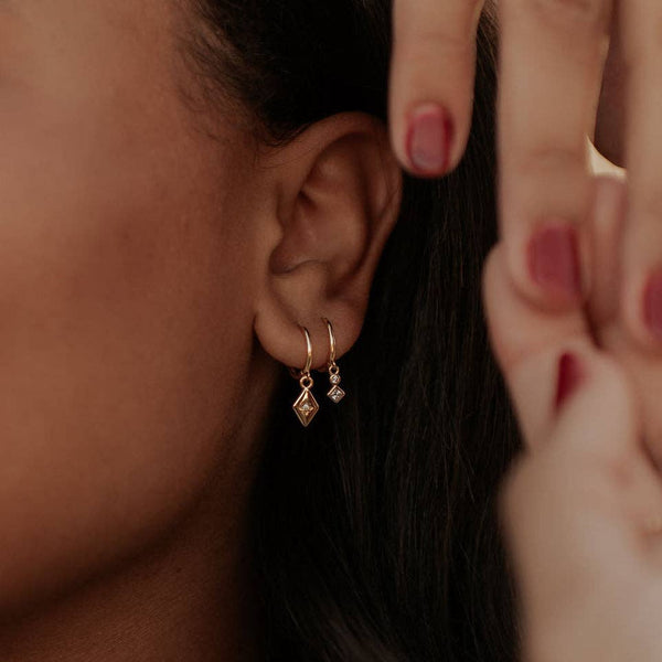 Willow Diamond Dangle Hoops: Gold