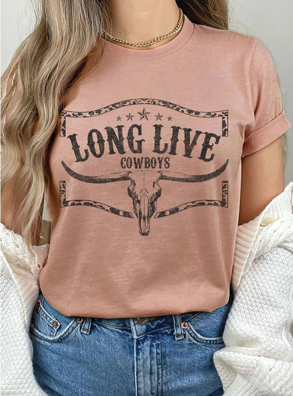 LONG LIVE COWBOYS COW SKULL GRAPHIC TSHIRTS: Black