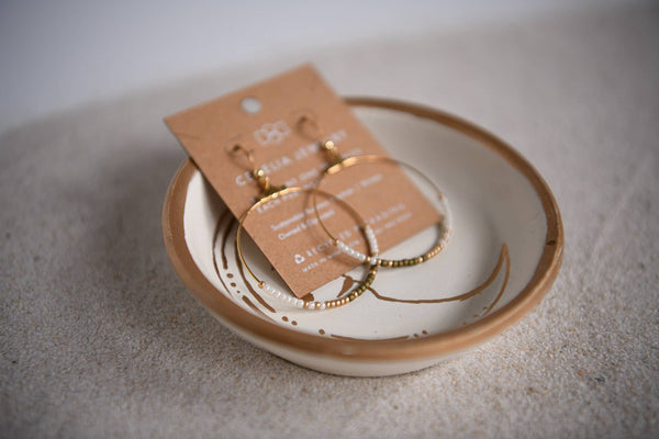 Seed Bead and Gold Plated Hoop Earring : Black