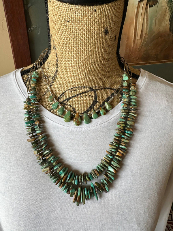Natural Turquoise Chip Necklace, Layering Necklace, Stacked Necklace: 5-8mm Natural turquoise chips