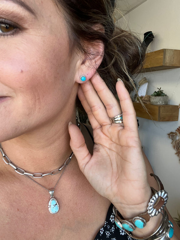 Oval Turquoise Studs with Twisted Rope