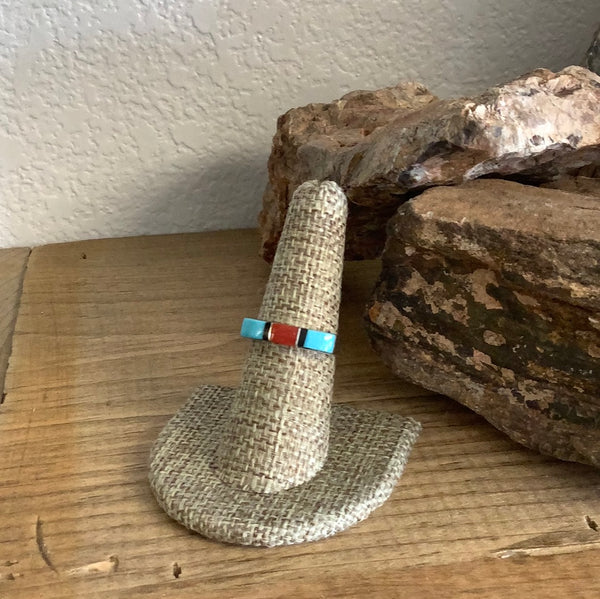 Turquoise and Coral Inlay Ring