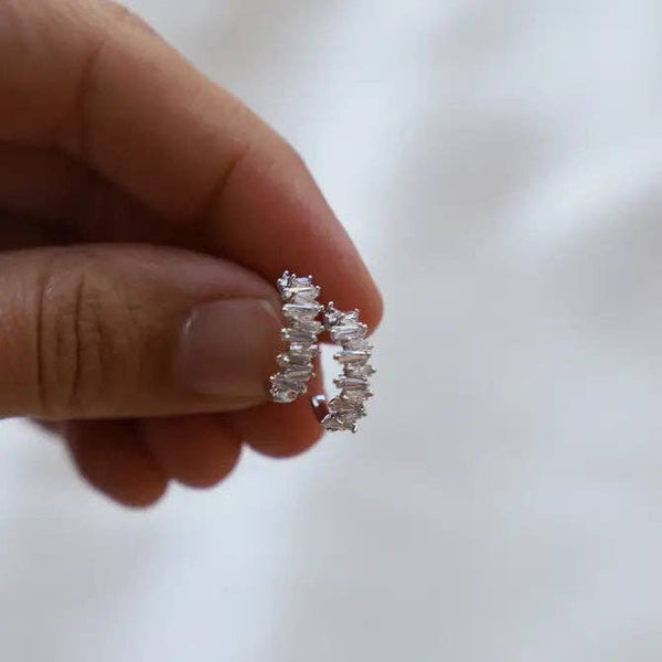 TAPERED BAGUETTE CZ HOOPS: Silver