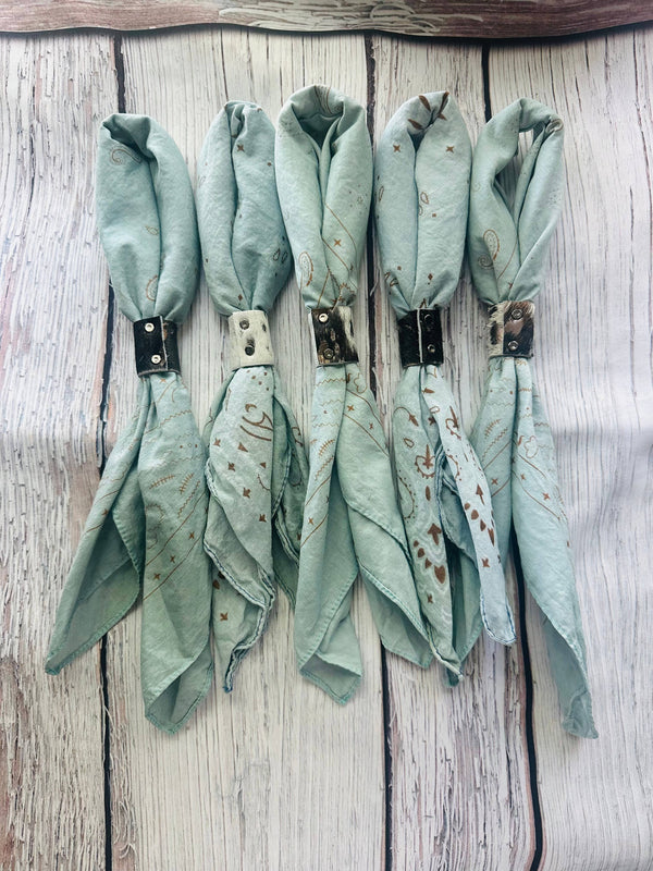 Cowboy Blue Hand Dyed Bandanas With Leather Slides 