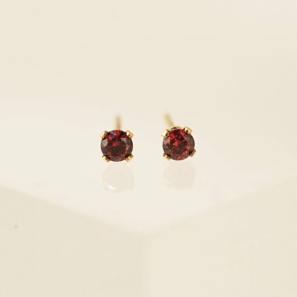 Birthstone Gold-Filled Stud Earrings | CZ Studs | Gold Studs: February