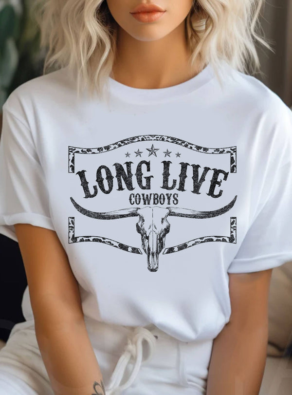 LONG LIVE COWBOYS COW SKULL GRAPHIC TSHIRTS: Black