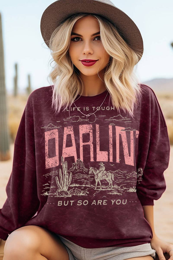 Valentine’s Ultra Soft Mineral-Washed DARLIN’ - Burgundy Sweatshirt