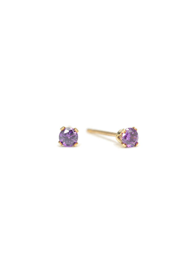 Birthstone Gold-Filled Stud Earrings | CZ Studs | Gold Studs: February