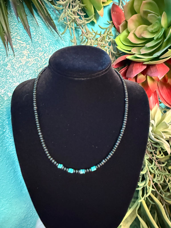 Necklace - Natural Jet Stones & Kingman Turquoise