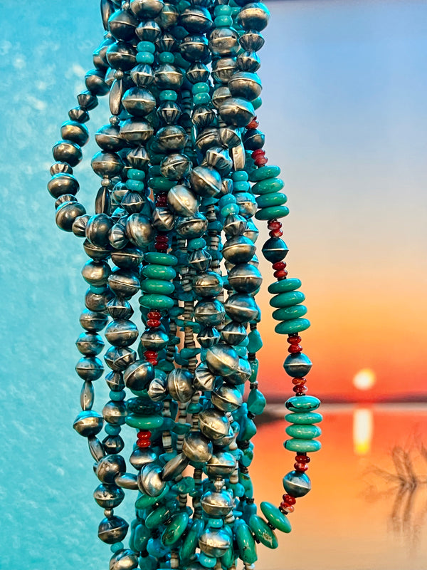 1970’s Pearls with Sleeping Beauty Turquoise - 20inch
