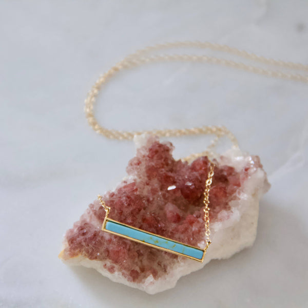 Turquoise Howlite Bar Gold Plated Necklace