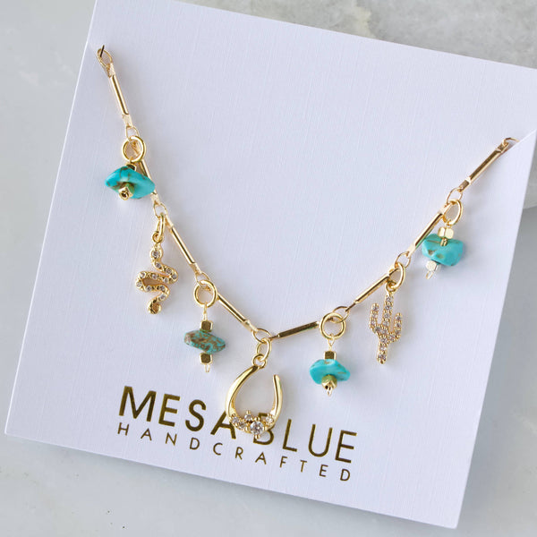 Turquoise Nugget, CZ, Desert Charm Necklace