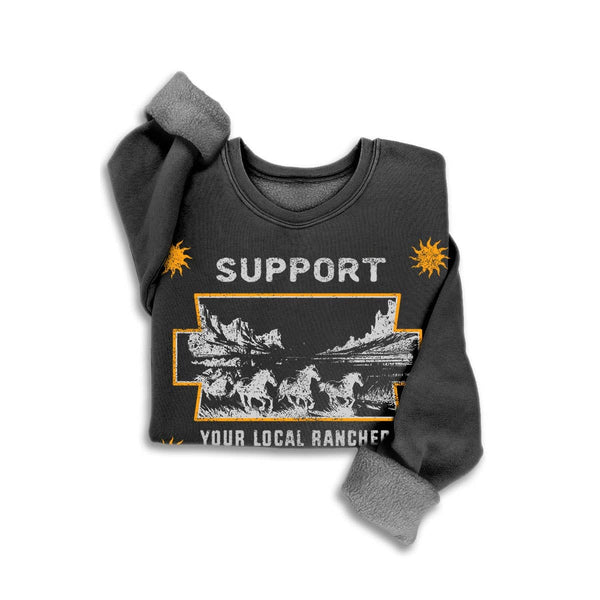 SUPPORT YOUR LOCAL RANCHERS MINERAL GRAPHIC SWEATSHIRTS: Mineral Black / S-M-L-XL(1-2-2-1)