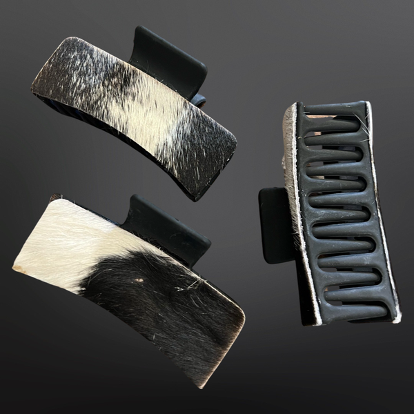 Real Cowhide Claw Hair Clip Western Inspired Black
