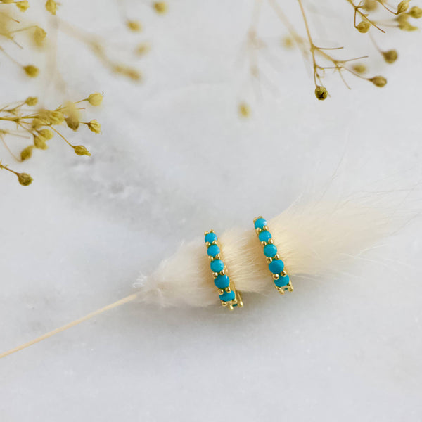 Turquoise Huggie Hoop Earrings - Hypoallergenic