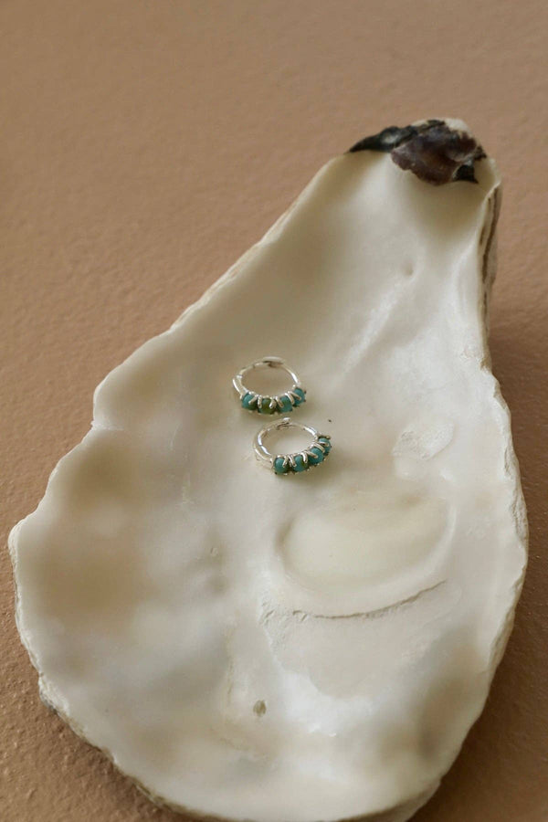 MINI SILVER TURQUOISE HOOPS: SILVER