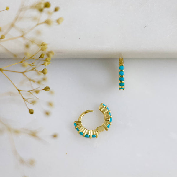 Turquoise Huggie Hoop Earrings - Hypoallergenic