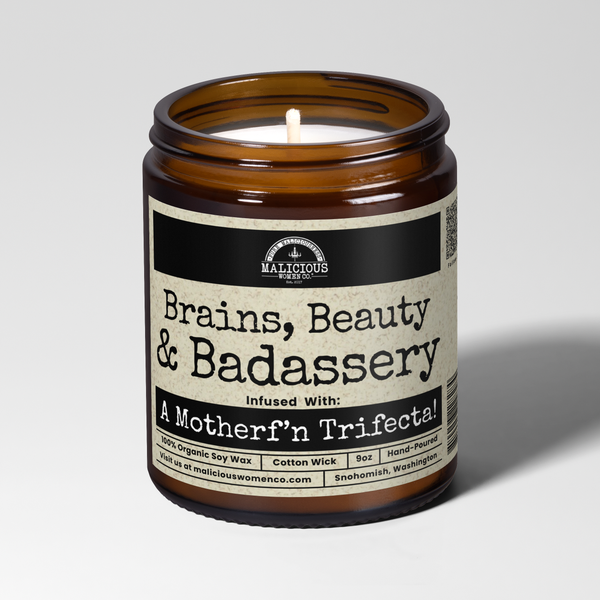 Brains Beauty Badassery 9oz Funny Candle Malicious Women Co: Lemon Drop Martini