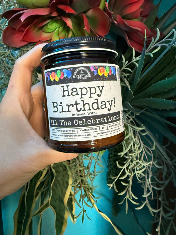 Happy Birthday 9oz Funny Candle Malicious Women Co: Vanilla Crumb Cake