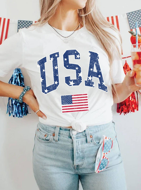 AMERICA STAR FLAG GRAPHIC TSHIRTS: NATURAL