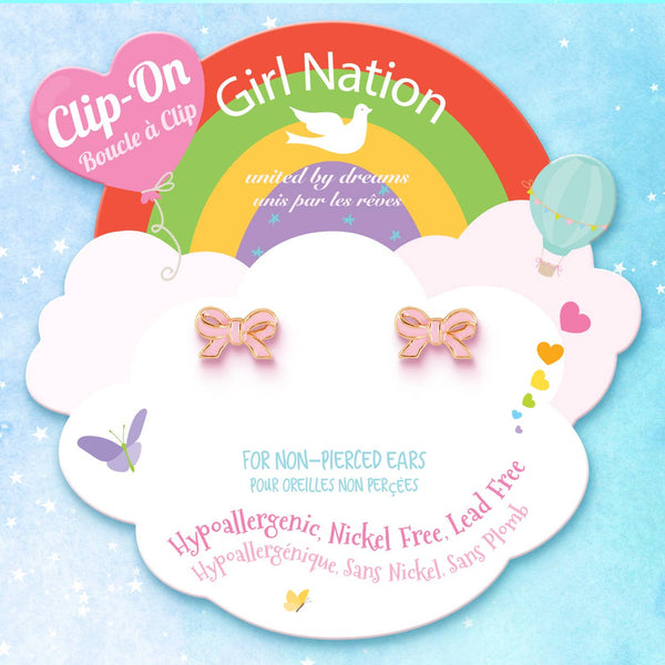 GIRL NATION - CLIP ON Cutie Earrings | Pretty Pink Bow