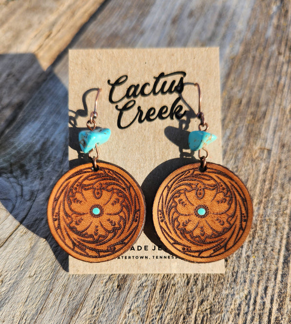 Handmade Leather Earrings - Rose Dangles