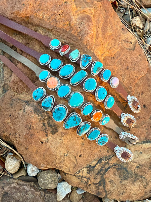Turquoise & Multi-Stone Leather Bracelet