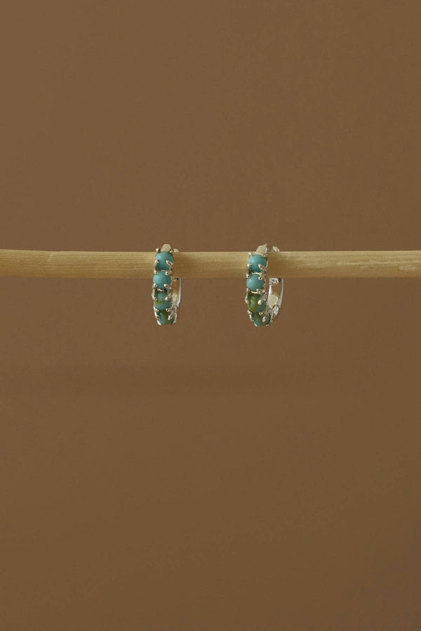 MINI SILVER TURQUOISE HOOPS: SILVER