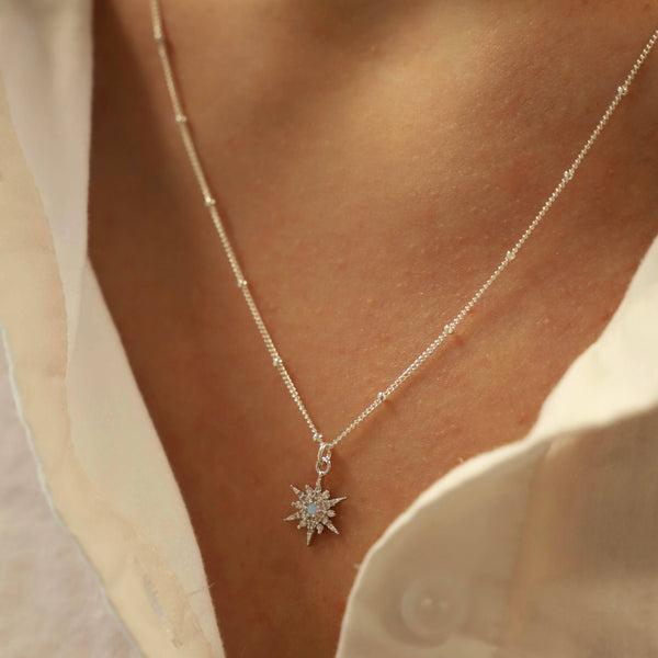 SILVER OPAL STARBURST NECKLACE: Silver / 18"