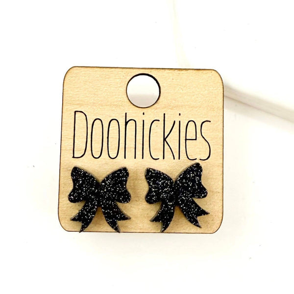 Glitter Bow Stud Earrings | Custom School Color Bow Earrings | 10 Color Options: Red Glitter