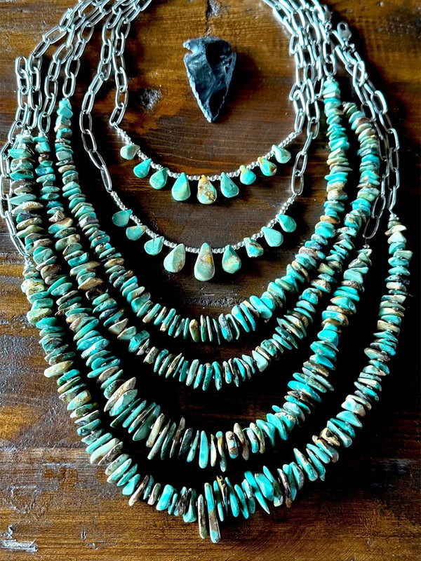 Natural Turquoise Chip Necklace, Layering Necklace, Stacked Necklace: 5-8mm Natural turquoise chips