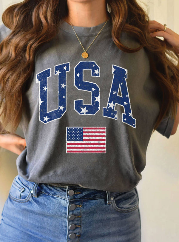 AMERICA STAR FLAG GRAPHIC TSHIRTS: NATURAL