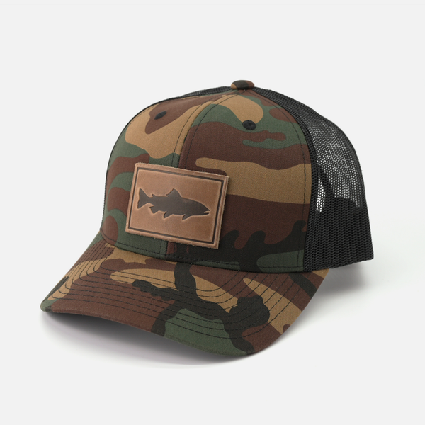 Hat - Fish Design | Leather Patch: Camo/Black