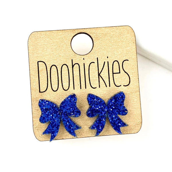 Glitter Bow Stud Earrings | Custom School Color Bow Earrings | 10 Color Options: Red Glitter