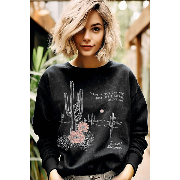 JUST LIKE A CACTUS MINERAL GRAPHIC SWEATSHIRTS: Mineral Burgundy / S-M-L-XL(1-2-2-1)