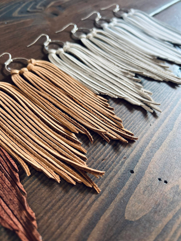 Leather Earrings - Bozeman Fringe in Black