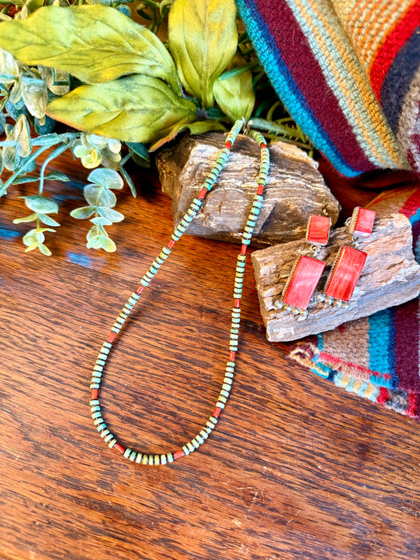 Kingman Turquoise & Spiney Oyster Red Necklace - 20inch