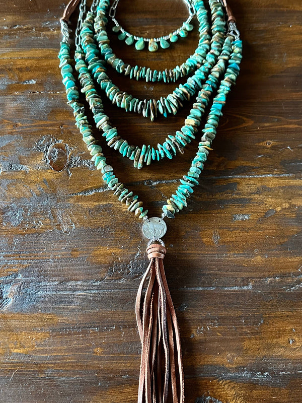 Natural Turquoise Chip Necklace, Layering Necklace, Stacked Necklace: 5-8mm Natural turquoise chips