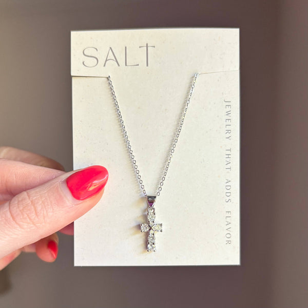 CRYSTAL CROSS NECKLACE | platinum | diamond cross necklace