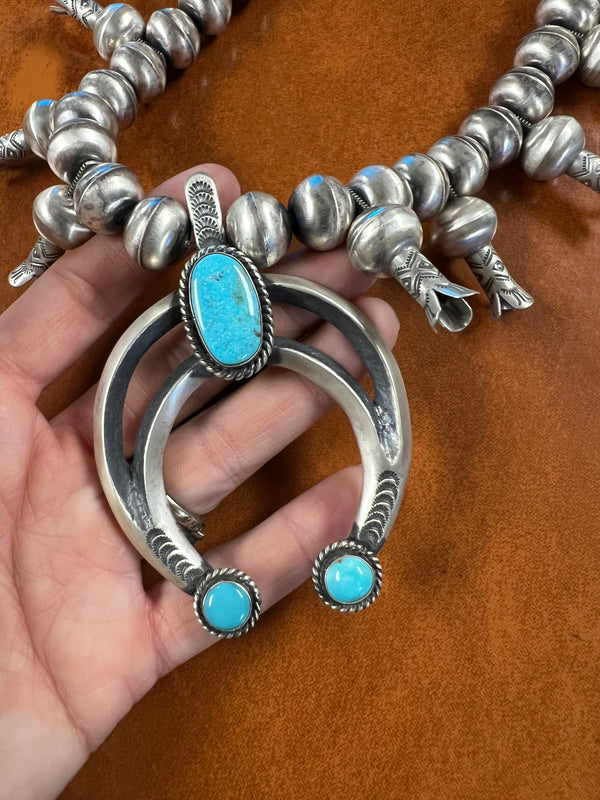 Large Navajo Pearl Squash Blossom Necklace