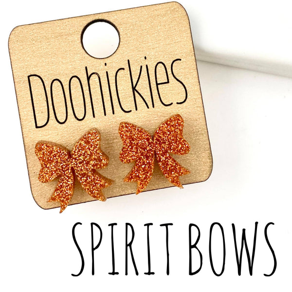 Glitter Bow Stud Earrings | Custom School Color Bow Earrings | 10 Color Options: Red Glitter