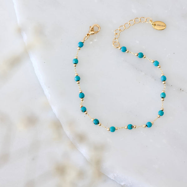 Faceted Turquoise Beaded Bracelet: Silver