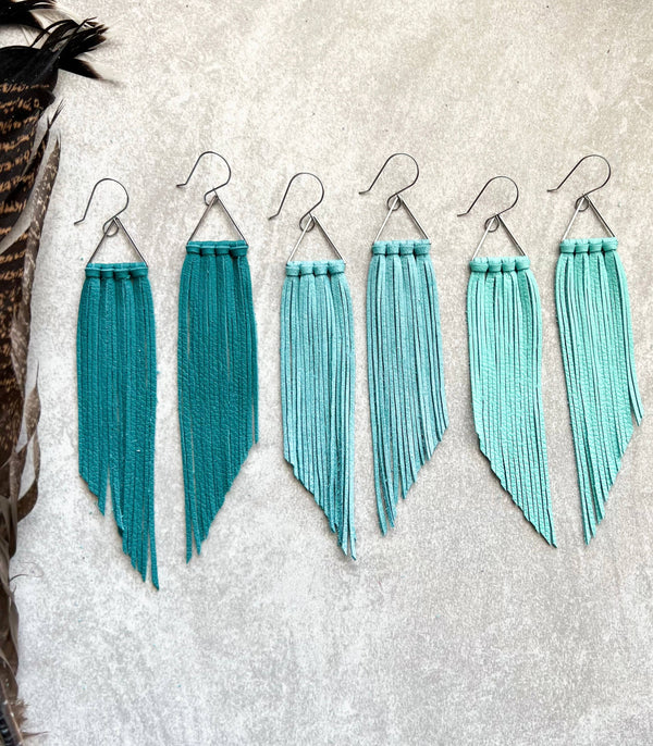 Leather Earring - Corvallis Triangle Fringe in Robin Egg