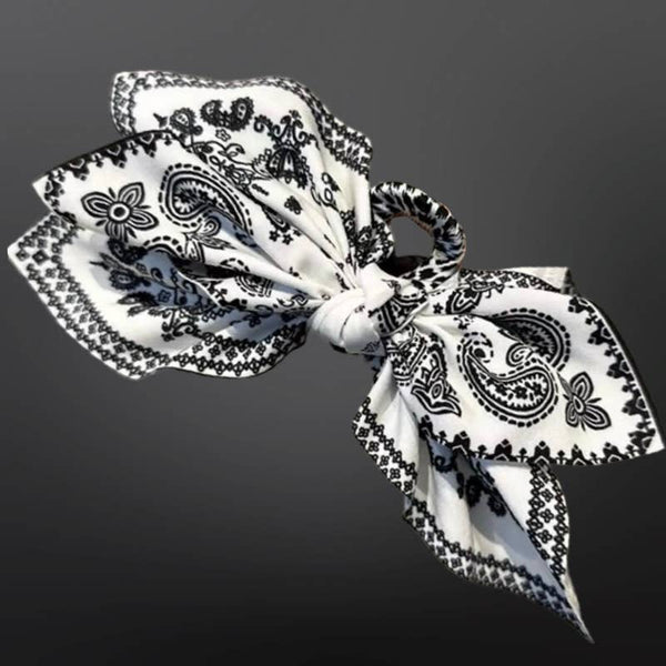 Western Paisley Claw Clip Hair Bow Bandana Print: Red