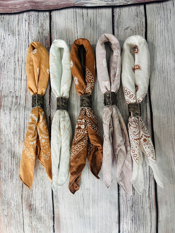 Terracotta Hues Hand Dyed Bandanas With Leather Slides