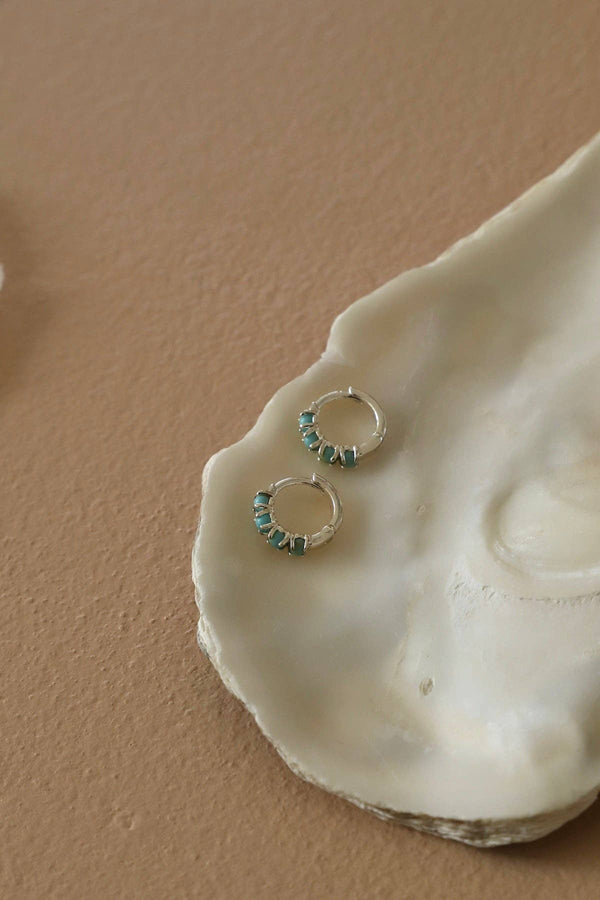 MINI SILVER TURQUOISE HOOPS: SILVER
