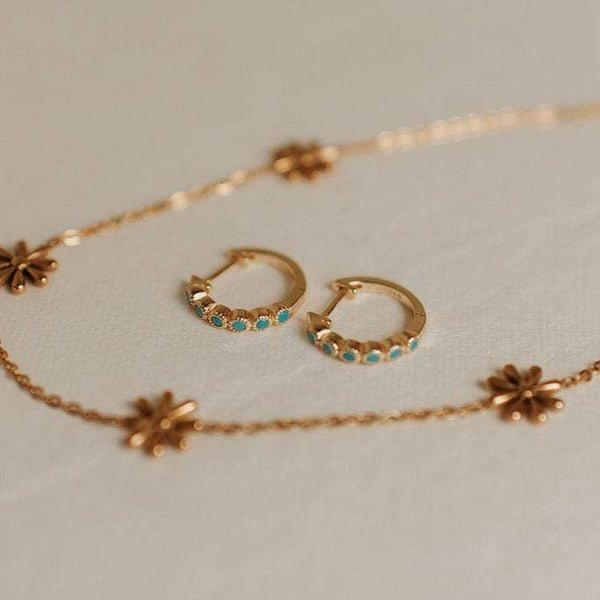 Gaby Turquoise Hoops: Gold